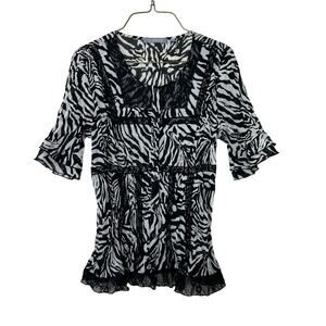 NY Collection Vintage 90s Y2K Zebra print black lace button front Blouse MEDIUM